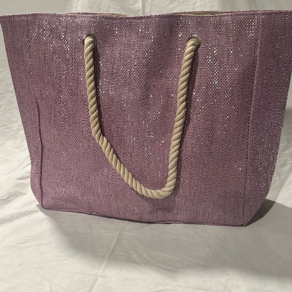 Pink Glitter Rope-Handle Tote Bag